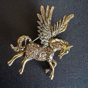 Gold Pegasus Brooch with Crystal Accents